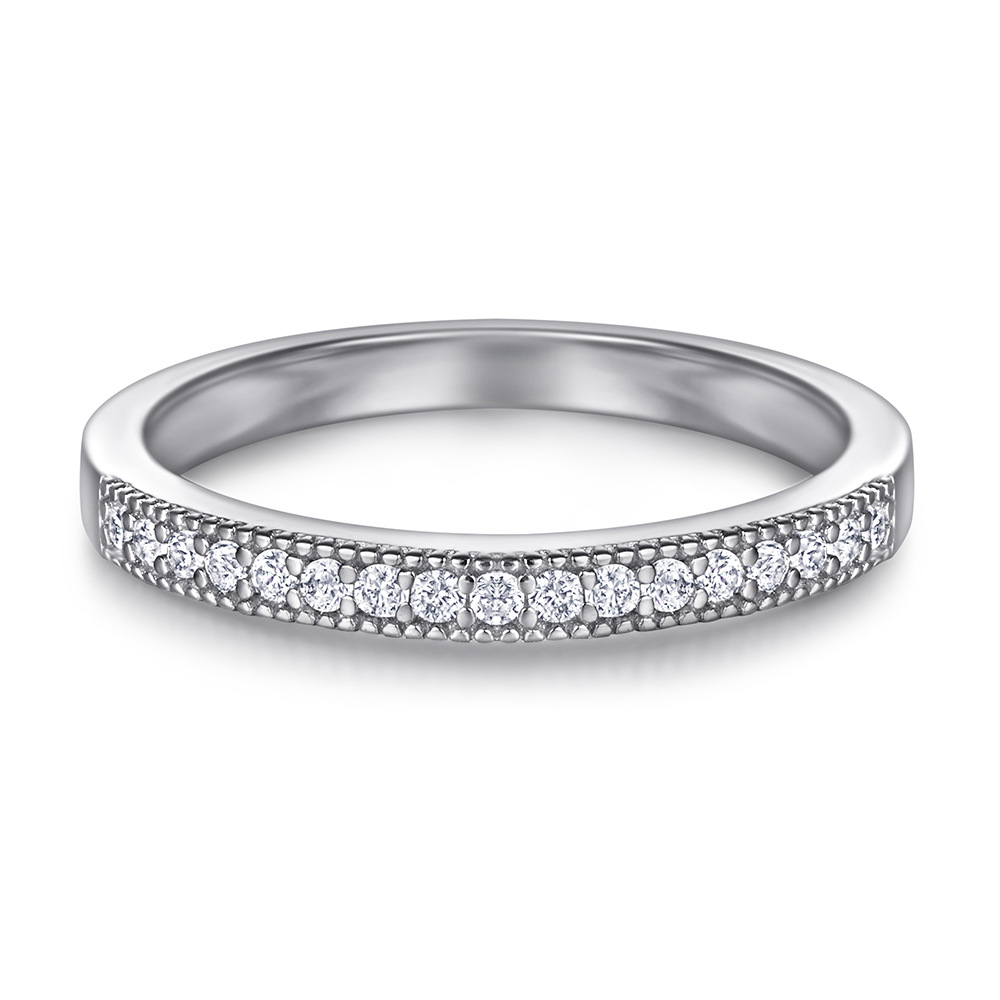 Women's S925 Moissanite Beaded Trim Eternity Ring, Trendy Statement